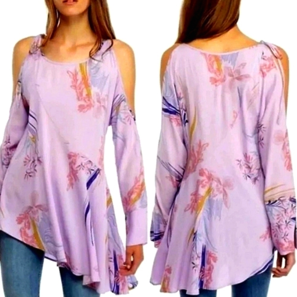 Free People Lilac Clear Skies Cold Shoulder Tunic Top